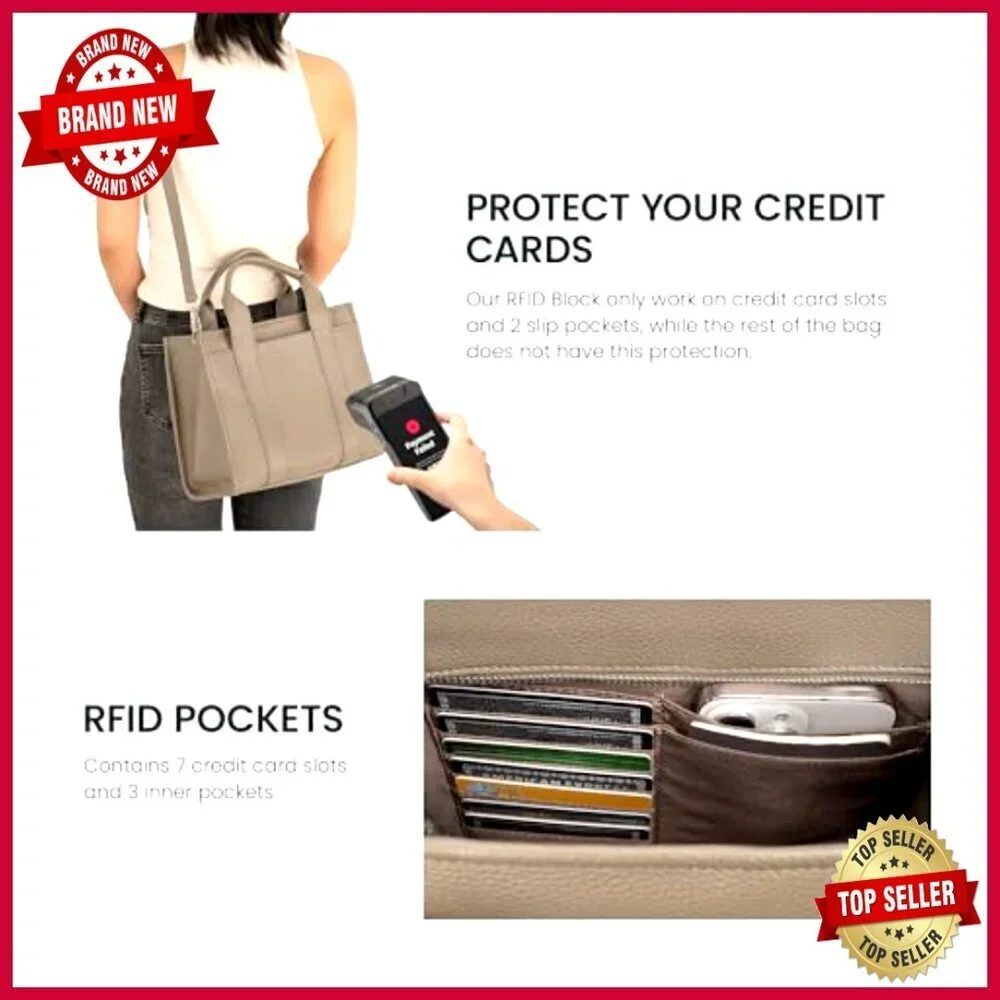 Genuine Leather Tote Satchel Crossbody Bag RFID Pockets Lightweight